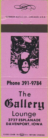 Matchbook Cover - The Gallery Lounge Davenport IA pink