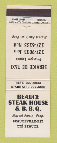 Matchbook Cover - Beauce Steak House BBQ Beauceville QC