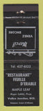 Matchbook Cover - Restaurant Feuille D'Erable Vallee Jonction QC