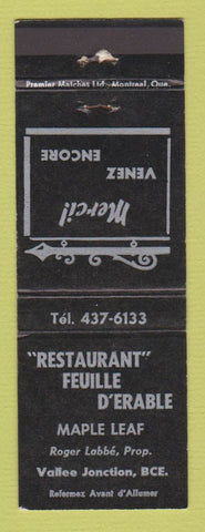 Matchbook Cover - Restaurant Feuille D'Erable Vallee Jonction QC