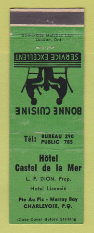 Matchbook Cover - Hotel Castel de la Mer Charlevoix QC WEAR GREEN