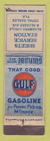 Matchbook Cover - Gulf oil gas Sheets Coral Gables FL WEAR