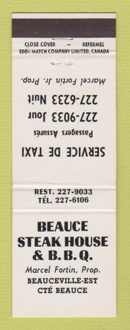 Matchbook Cover - Beauce Steak House BBQ Beauceville QC