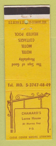 Matchbook Cover - Chamard's Lorne House Murray Bay QC