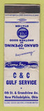 Matchbook Cover - Gulf oil gas C&C New Philadelphia OH WORN