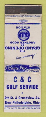 Matchbook Cover - Gulf oil gas C&C New Philadelphia OH WORN