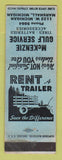 Matchbook Cover - McKenzie Gulf oil gas Marshall MI Rental Trailers WEAR