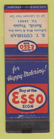 Matchbook Cover - Esso oil gas RT Cothran Norfolk VA TAPED