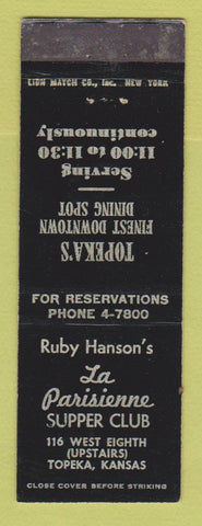 Matchbook Cover - Ruby Hanson's La Parisienne Supper Club Topeka KS