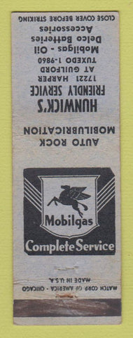 Matchbook Cover - Mobil oil gas Hunwick's Detroit? WEAR