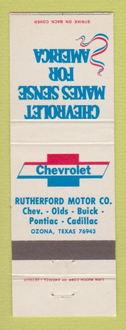 Matchbook Cover - Chevrolet Rutherford Oldsmobile Buick Cadillac Ozona TX