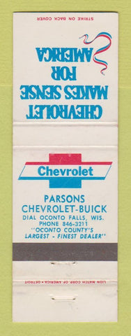Matchbook Cover - Chevrolet Parsons Buick Oconto Falls WI
