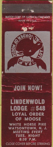 Matchbook Cover - Lindenwold Moose Lodge Watsontown NJ