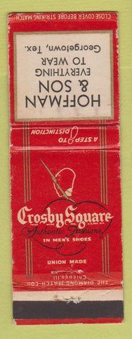 Matchbook Cover - Crosby Square Men's Shoes Hoffman & Son Georgetown TX WEAR