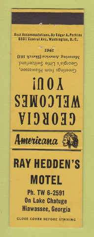 Matchbook Cover - Ray Hedden's Motel Hiawassee GA Perkins Americana YELLOW