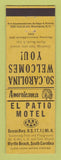 Matchbook Cover - El Patio Motel Myrtle Beach SC Perkins Americana YELLOW
