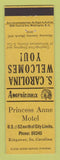 Matchbook Cover - Princess Anne Motel Kingstree SC Perkins Americana YELLOW