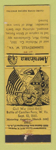 Matchbook Cover - Summersville WV Civil War WEAR Perkins Americana YELLOW