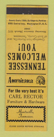 Matchbook Cover - Carl Rector Furniture Huntsville TN Perkins Americana YELLOW