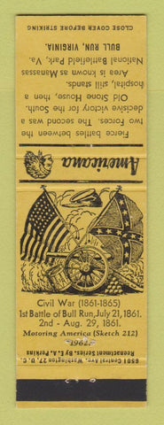 Matchbook Cover - Bull Run VA Civil War Perkins Americana YELLOW
