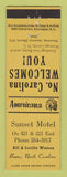 Matchbook Cover - Sunset Motel Boone NC Perkins Americana YELLOW