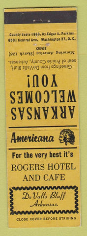 Matchbook Cover - Rogers Hotel Cafe DeVAlls Bluff AR Perkins Americana YELLOW