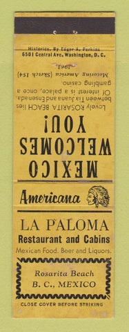 Matchbook Cover - La Paloma Rosarita Beach Mexico WEAR Perkins Americana YELLOW