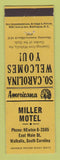 Matchbook Cover - Miller Motel Walhalla SC Perkins Americana YELLOW