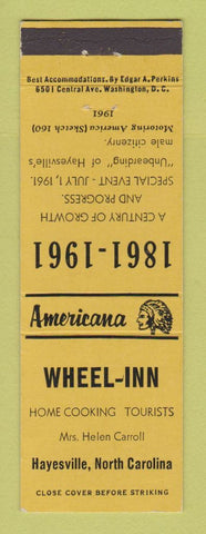 Matchbook Cover - Wheel Inn Hayesville NC 1961 Perkins Americana YELLOW