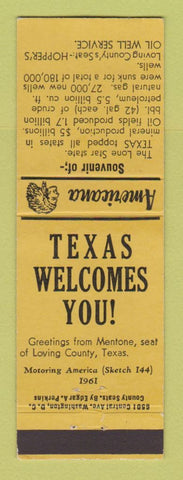 Matchbook Cover - Hopper's Oil Well Loving County TX Perkins Americana YELLOW