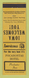 Matchbook Cover - Pocahontas Hotel IA Perkins Americana YELLOW