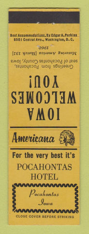 Matchbook Cover - Pocahontas Hotel IA Perkins Americana YELLOW