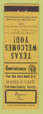 Matchbook Cover - Hazel's Cafe Benjamin TX Perkins Americana YELLOW