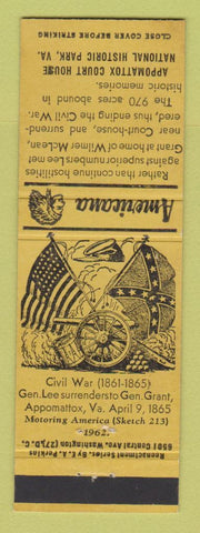 Matchbook Cover - Appomattox Court House VA Civil War Perkins Americana YELLOW