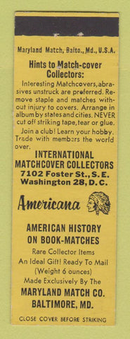 Matchbook Cover - Maryland Match Baltimore MD Perkins Americana YELLOW