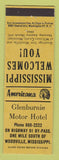 Matchbook Cover - Glenburnie Motor Hotel Woodville MS Perkins Americana YELLOW