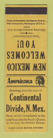 Matchbook Cover - Continental Divide NM Perkins Americana YELLOW