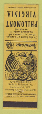 Matchbook Cover - Philomont VA Civil War Perkins Americana YELLOW