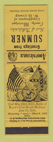 Matchbook Cover - Sumner MS Civil War Perkins Americana YELLOW