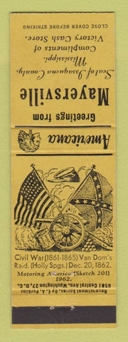 Matchbook Cover Victory Store Mayersville MS Civil War Perkins Americana YELLOW