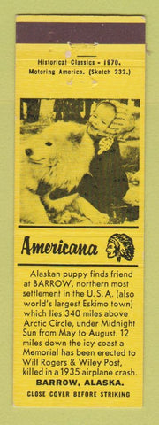 Matchbook Cover - Barrow AK Puppy Perkins Americana YELLOW