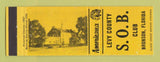 Matchbook Cover - Levy County SOB Club Bronson FL Perkins Americana YELLOW