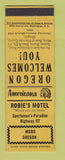 Matchbook Cover - Robie's Motel Moro OR Perkins Americana YELLOW