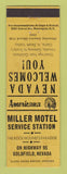 Matchbook Cover - Miller Motel oil gas Goldfield NV Perkins Americana YELLOW