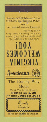 Matchbook Cover - Brandy Way Motel Brandy VA WEAR Perkins Americana YELLOW