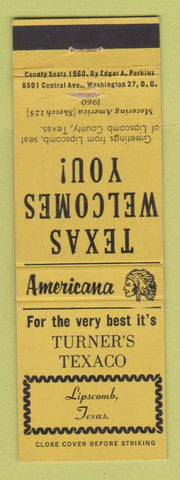 Matchbook Cover - Turner's Texaco oil gas Lipscomb TX Perkins Americana YELLOW