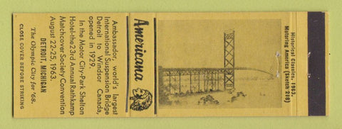 Matchbook Cover - Ambassador Bridge Detroit MI RMS Perkins Americana YELLOW