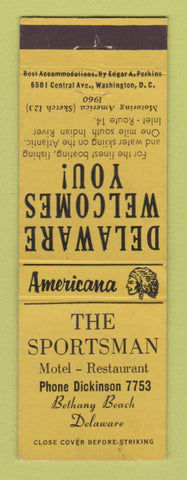 Matchbook Cover - Sportsman Motel Bethany Beach DE WEAR Perkins Americana YELLOW
