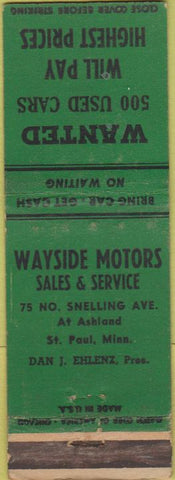 Matchbook Cover - Wayside Motors Car Sales St Paul MN WEAR