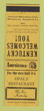 Matchbook Cover - Opal's Restaurant McKee KY Perkins Americana YELLOW